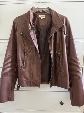 Faux Leather Moto Jacket - Womens